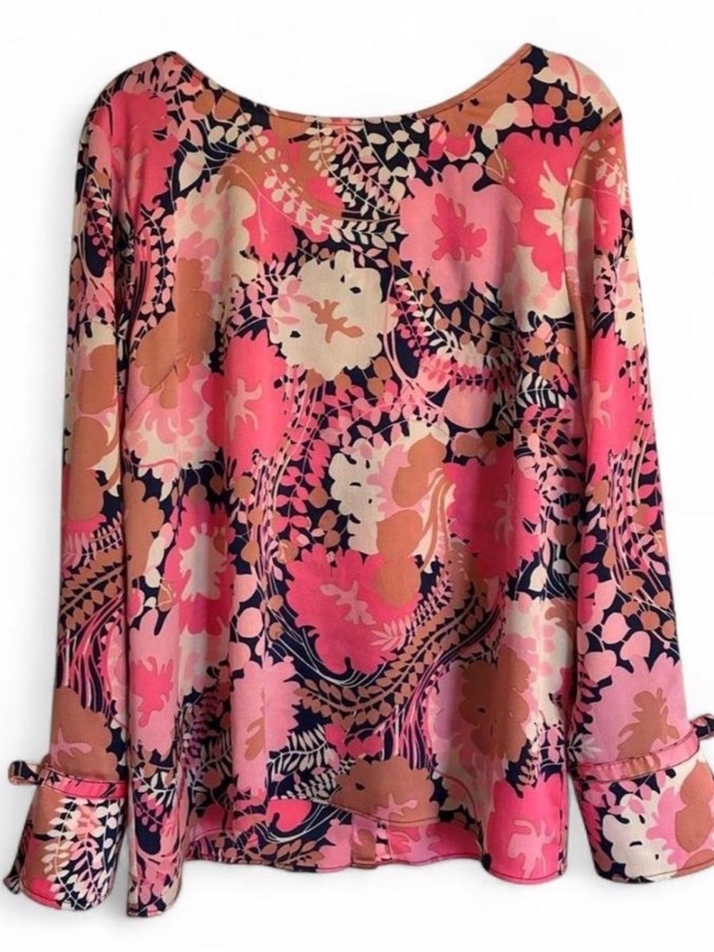 Talbots Floral Long Sleeve Tie Blouse